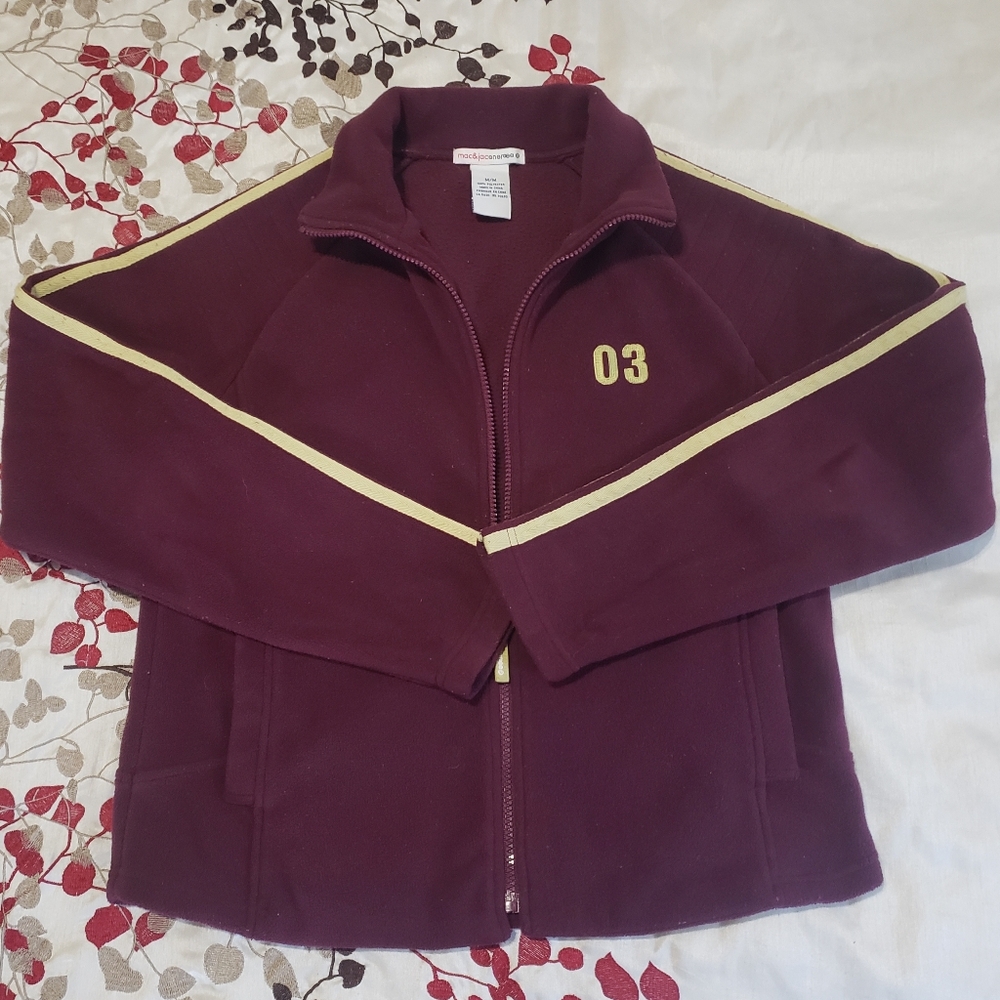Mac&Jac Energee Maroon Fleece Zip-Up Jacket with Light Green Stripes Size M